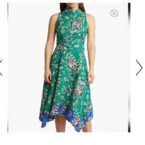 Vince Camuto Size 8 Printed Handkerchief Hem Midi Dress